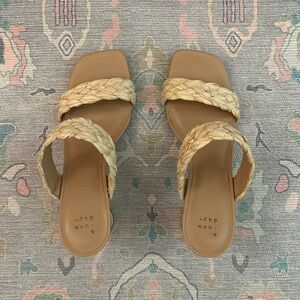 a new day “Basil” raffia block heel sandals in cream